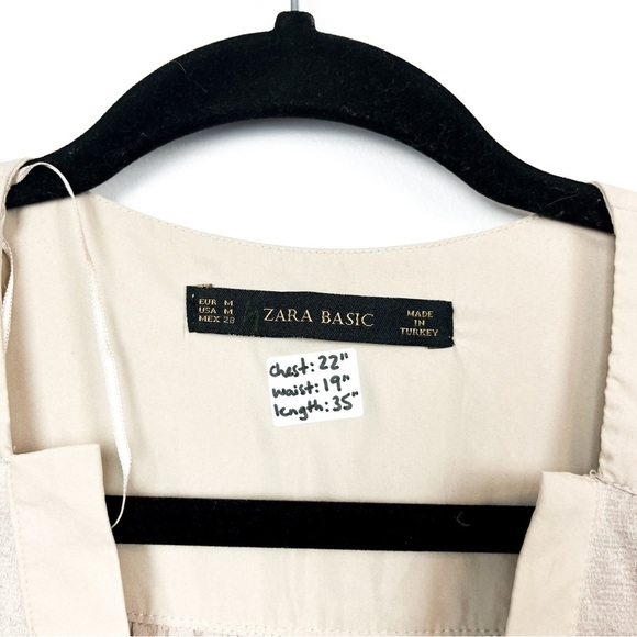 Zara Long Sleeve Beige Silky Dress with Waist Tie, Modal Blend - Picture 2 of 9